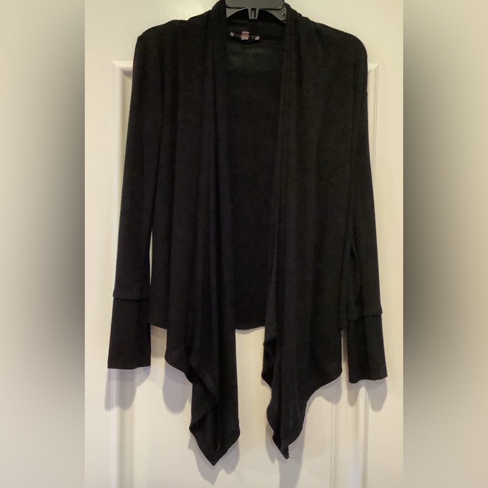 Moa Moa Open Front Cardigan Black Size Small Waterfall Long Sleeves Lightweight